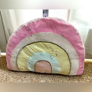 Pottery Barn Kids Rainbow Decorative Pillow | pink + white + yellow + silver